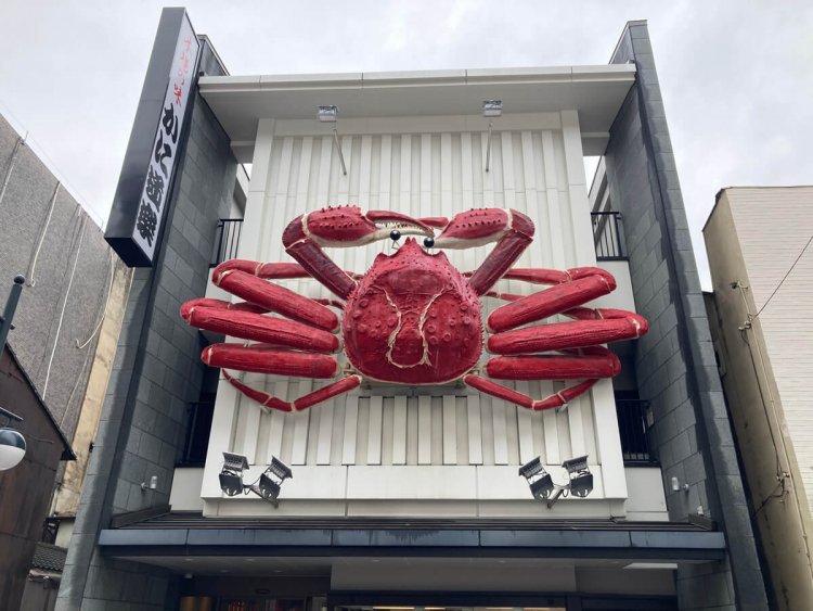 広島店の動くカニ。他店に比べると赤色が濃く、甲羅の白線が目立つように見える。