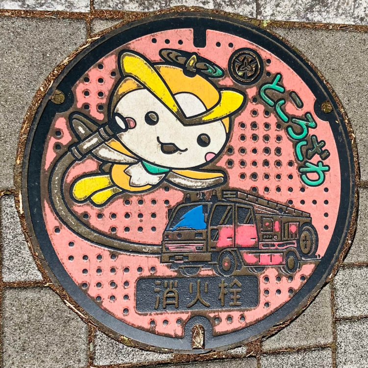 消火栓蓋には珍しいピンクの背景（所沢）。