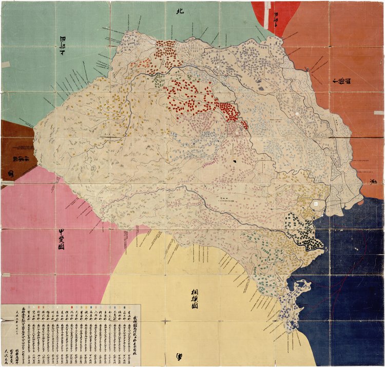 現在の東京都、埼玉県、神奈川県をまたいで存在した武蔵国の古地図（引用元：国立公文書館デジタルアーカイブ）。