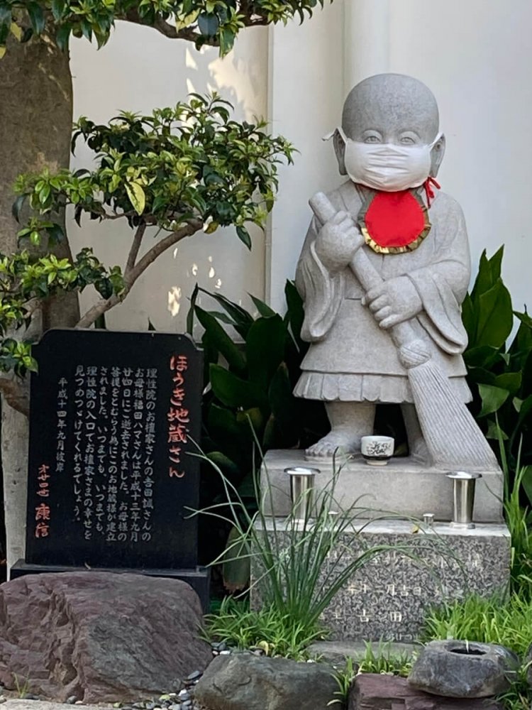 撮影時は新型コロナウィルス感染拡大の最中で、小僧さんもマスク姿。ちょっと下膨れの顔立ちか（柳原・理性院）。