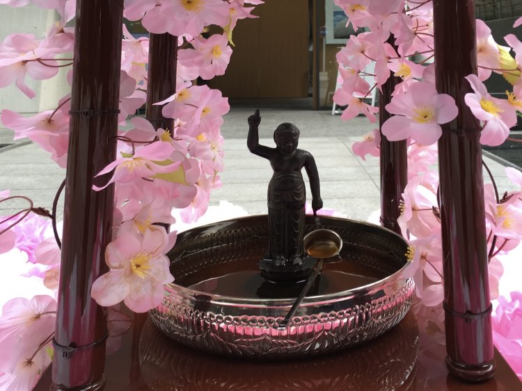 4月8日に各地のお寺で見られる誕生釈迦仏。