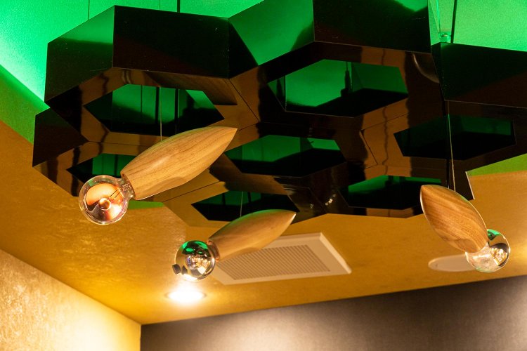 天井にも蜂？電球の中の光がクルクルとまわる不思議な照明。