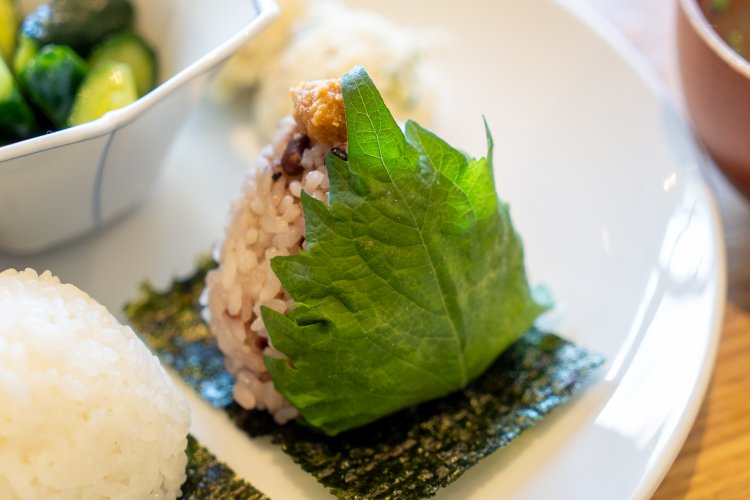 十六穀米ネギ味噌大葉 はイートイン220円、テイクアウト216円。