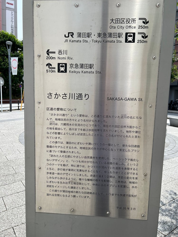 撮影所の前を流れていた逆川は埋め立てられ、現在は石畳の道になっている。