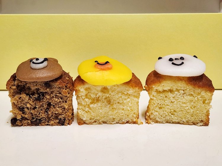 クマ（カフェチョコ）、ヒヨコ（瀬戸内レモン）、パンダ（プレミアムバニラ）。