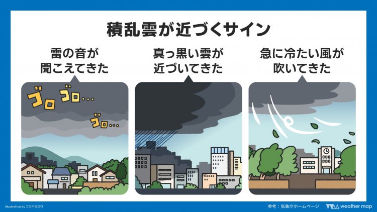 夏は天気の急変がよくある。空のサインを覚えておこう。※出典：ウェザーマップ