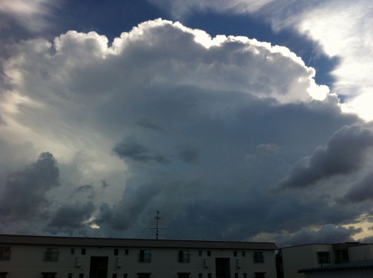 発達した積乱雲が近づくと周囲が急に暗くなる。※出典：気象庁ホームページ
