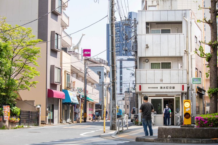 見上げた人だけが気づく真っ白キリン。旧街道の見張り番？