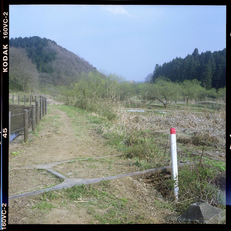 台枠は埋もれているが全体像は掴める。梁(はり)が一本ある構造だと分かる。小径からはみ出た部分にダクトと思しき穴が開いている。