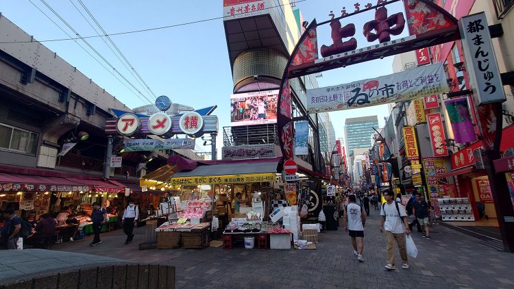 左がアメ横、右は上野仲通り商店街（上中）。