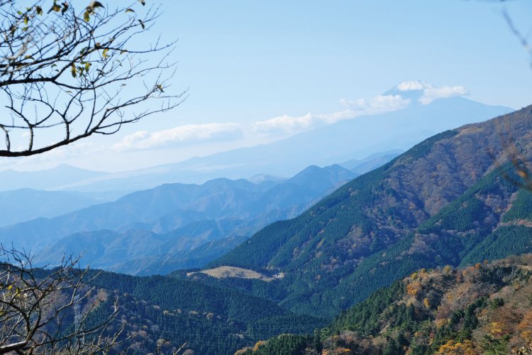 25丁目の分岐の下、表参道の富士見台からの眺望。下方の原っぱのようなところがヤビツ峠になる。江戸時代には茶屋があり、ここからの眺めは浮世絵にもなったという。