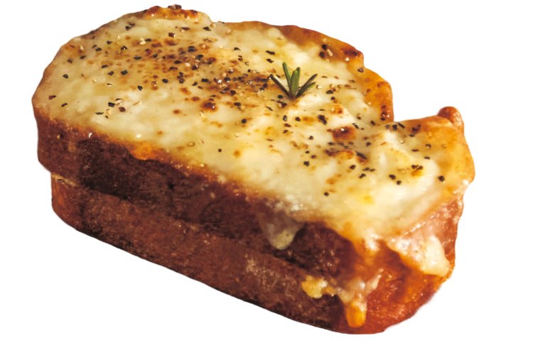 クロックムッシュ497円。カンパーニュに挟まれたチーズとハム、ベシャメルソースがとろり。総菜パン人気No.1。