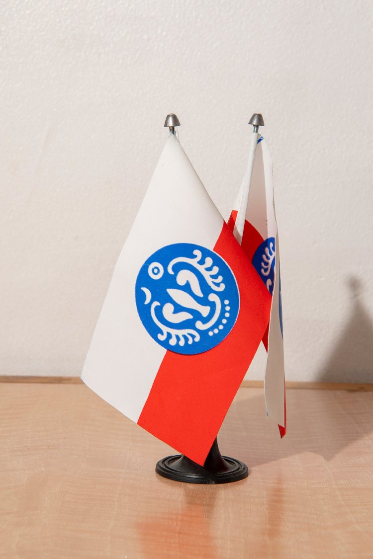 紅白に彩られたラカインの州旗。