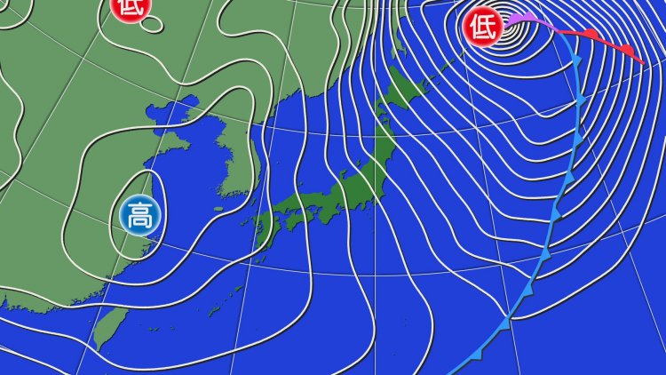 強い冬型の気圧配置。　出典：ウェザーマップ