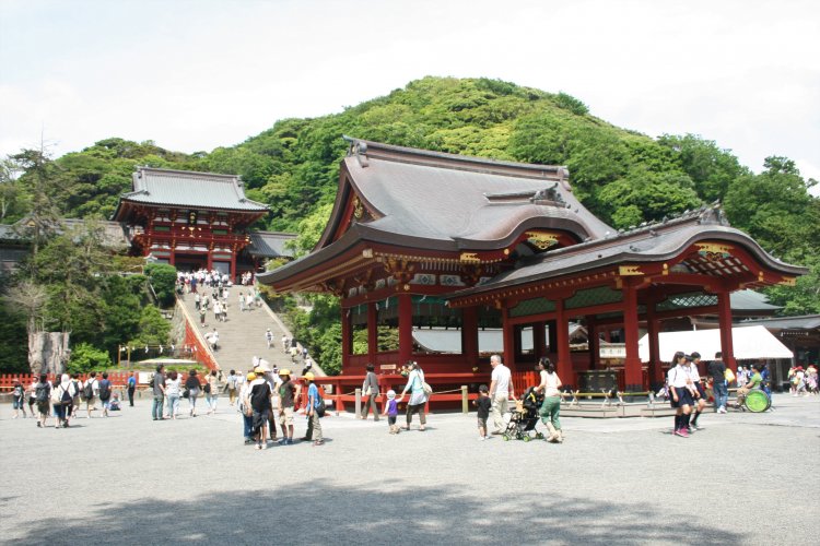 上宮へ続く大石段は源実朝暗殺の舞台といわれている。