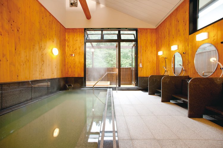 湯の花が漂う無色透明の湯で、さらりとした肌ざわり。