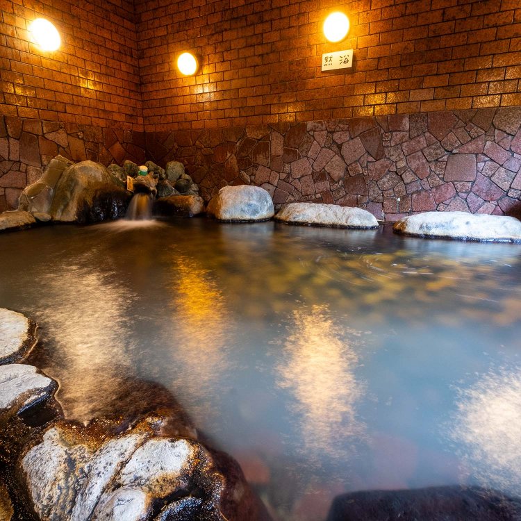 渋くて落ち着く内風呂のほか露天岩風呂もある。