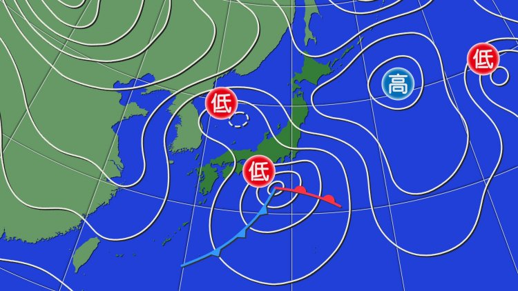 関東に大雪をもたらすことの多い南岸低気圧　※出典：ウェザーマップ。