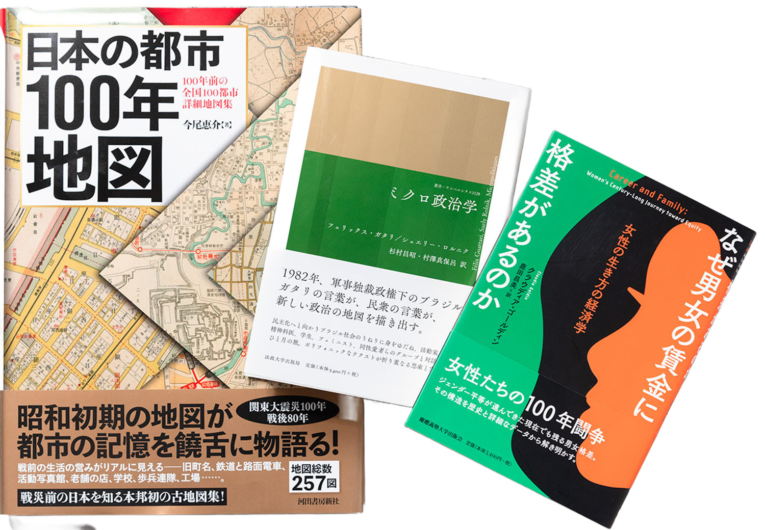 『日本の都市100年地図』（河出書房新社）、『ミクロ政治学』（法政大学出版局）、『なぜ男女の賃金に格差があるのか』（慶應義塾大学出版会）。値が張る人文書もビビらず買切りで入荷。売れたときは、“対話”が成就したとき。