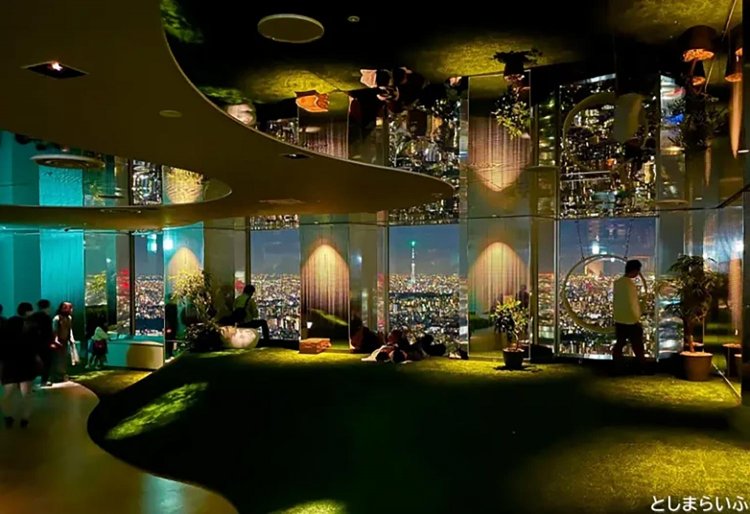 夜の芝生エリアの様子。