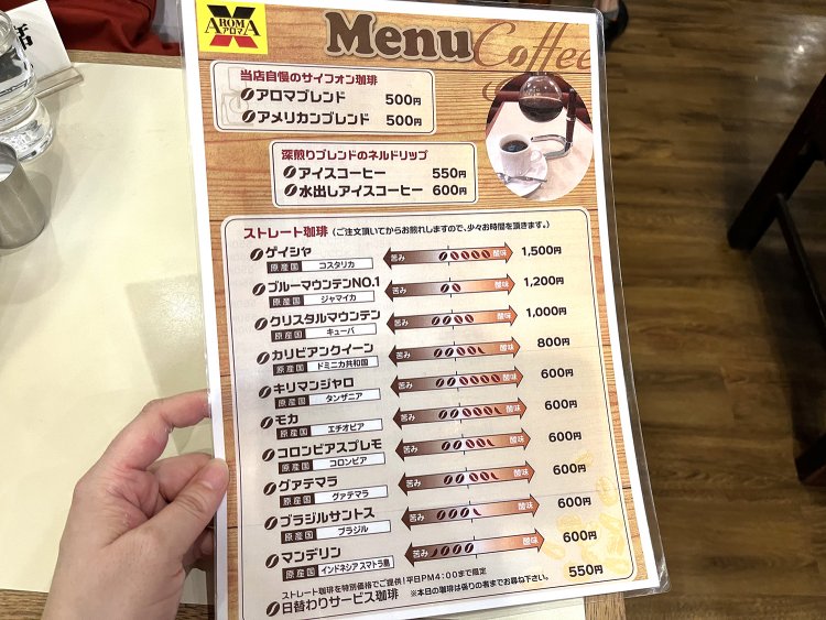 苦味と酸味のチャートを見ながらメニューを選ぼう。