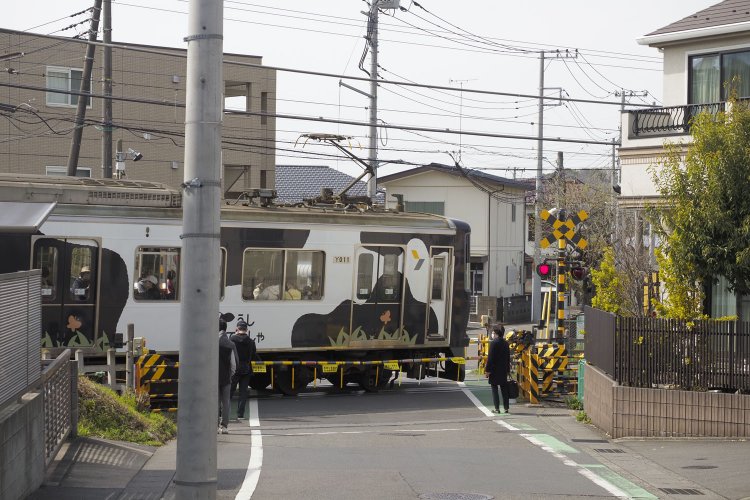 住宅街の道路を歩き、前方にある長津田1号踏切に到着した。この辺りに遺構がある。
