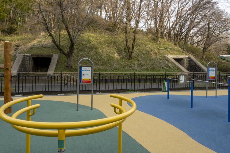 健康広場の遊具と。