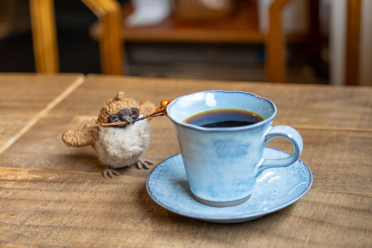 スズメブレンドとツノブレンドは各550円。店内にはスズメのモチーフがあちこちに。知り合った作家さんたちが持ってきてくれたのだとか。