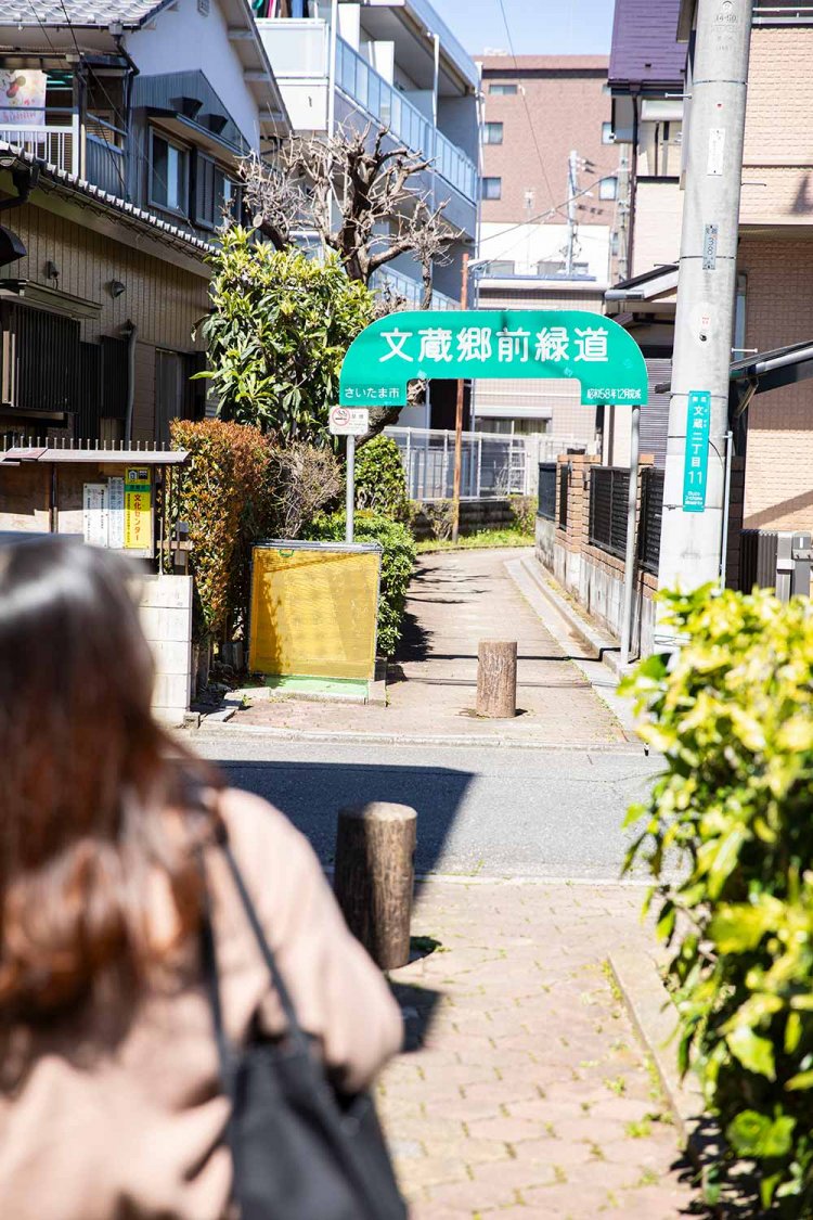 暗渠に整備されたと思われる文蔵郷前緑道。わざわざ緑色のアーチ付き！