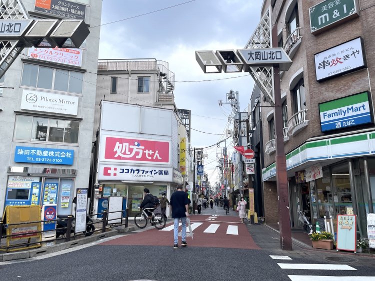 大岡山駅前の商店街。ここをずいずいと進んでいく。