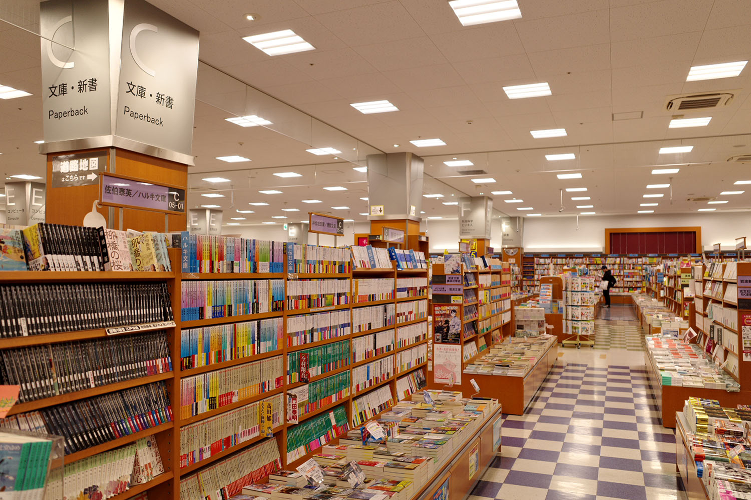CDとDVD売場も併設されて650坪の空間。通路も広く、ゆったりと本を選ぶことができる。