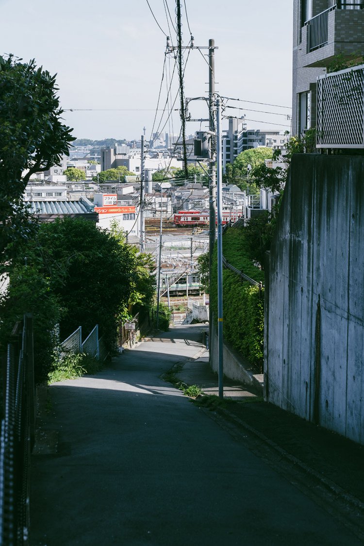 浦島小学校のあたりからの眺め。手前にJR、奥に京急の電車が見える。線路が連なっているのだ。