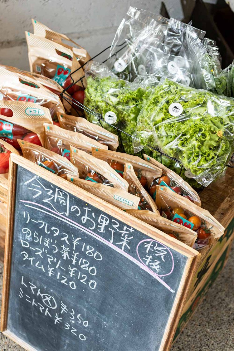 店内では器や雑貨、店頭では近隣の畑から仕入れる野菜を販売。