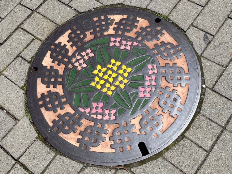 田無市の花であったジンチョウゲ。田無市時代にマンホールカードがあったならば、真っ先に発行されていたであろう美しいデザイン。