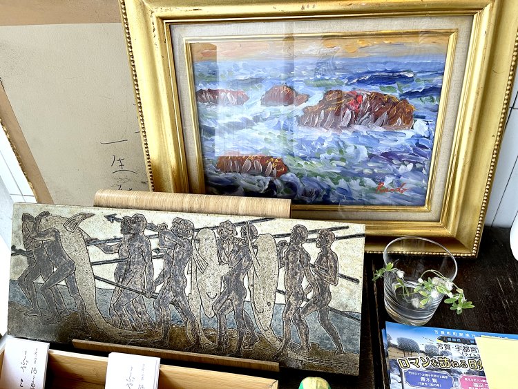 入り口からすぐのところに飾ってあるのは福田蘭童さんの父で洋画家・青木繁さんの作品のレプリカ。