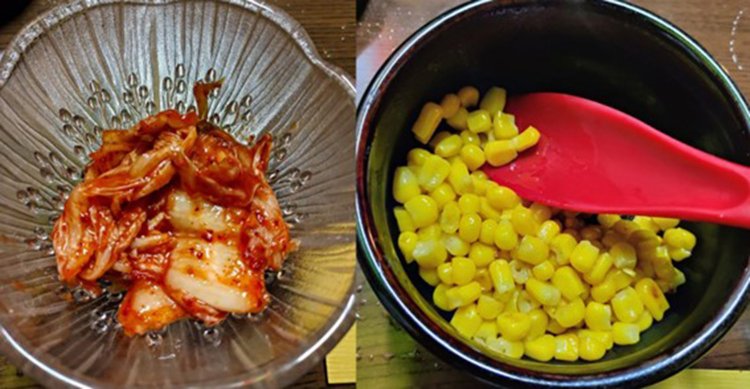 キムチとコーンのお通し。