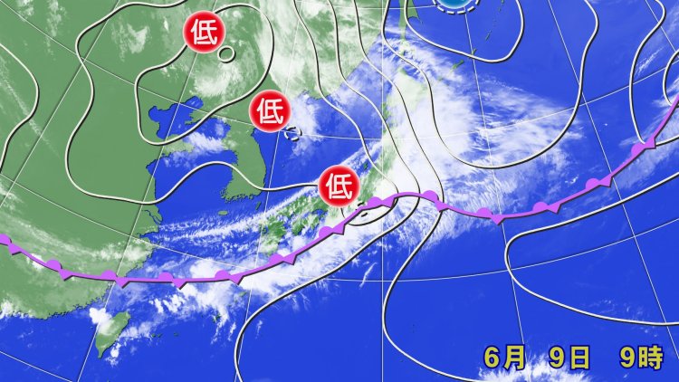 梅雨前線が停滞すると、長雨の季節へ突入（出典＝ウェザーマップ）。