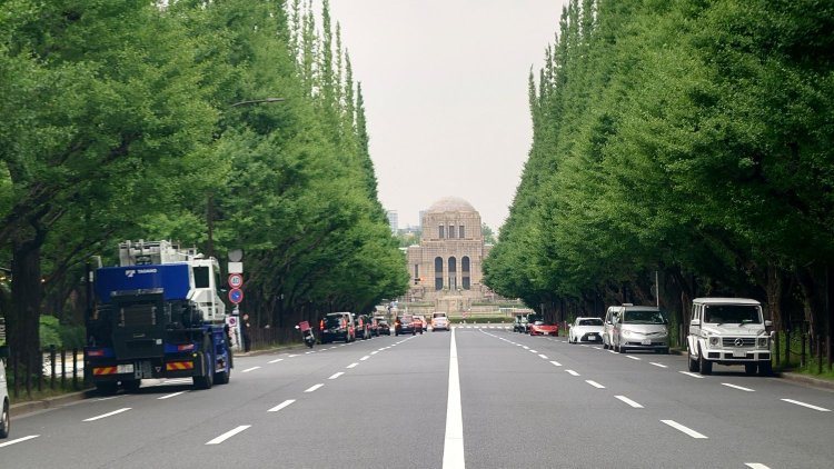 絵画館前のイチョウ並木は神宮外苑のシンボル。かつてここに陸軍練兵場があった。