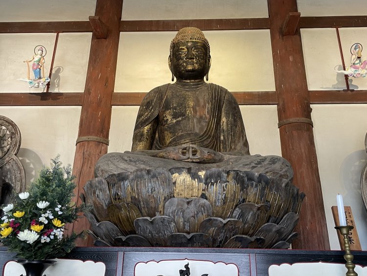 閉じられた口の中にも無数の特徴が（奈良県奈良市・喜光寺の阿弥陀如来像）。