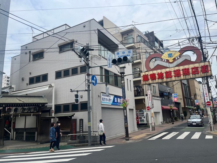 反対側から見る「巣鴨地蔵通り商店街」。