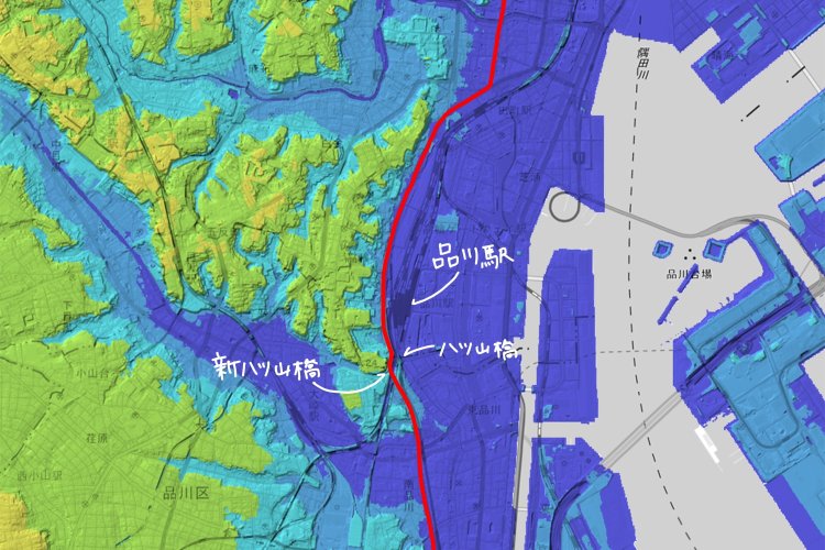 国土地理院地図の標準地図に標高図・陰影起伏図を重ねて加工。