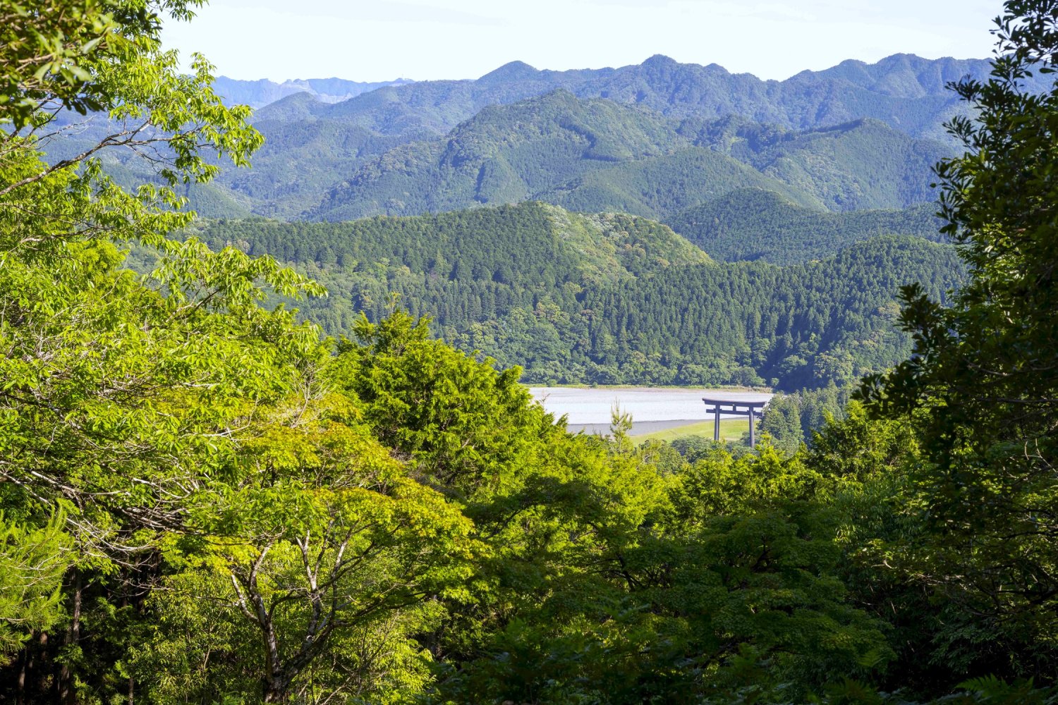 道中の「ちょっとより道展望台」からの景色。大斎原の鳥居を見下ろすことができる絶景スポットだ。