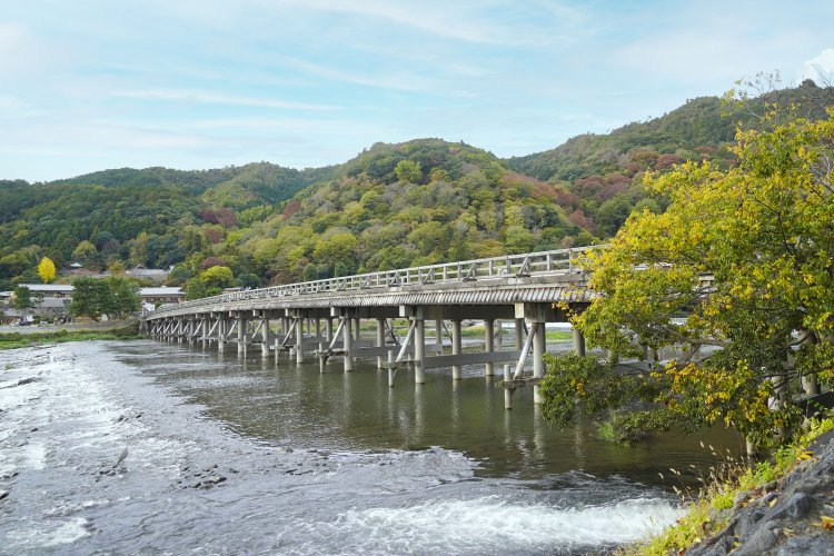 北詰から見た渡月橋。