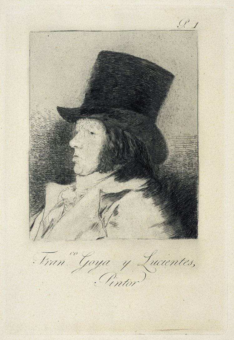 フランシスコ・デ・ゴヤ 版画集『気まぐれ』1『自画像』 初版は1799年 エッチング、アクアチント、ドライポイント、ビュラン、紙 『神奈川県立近代美術館』蔵（前期展示）。