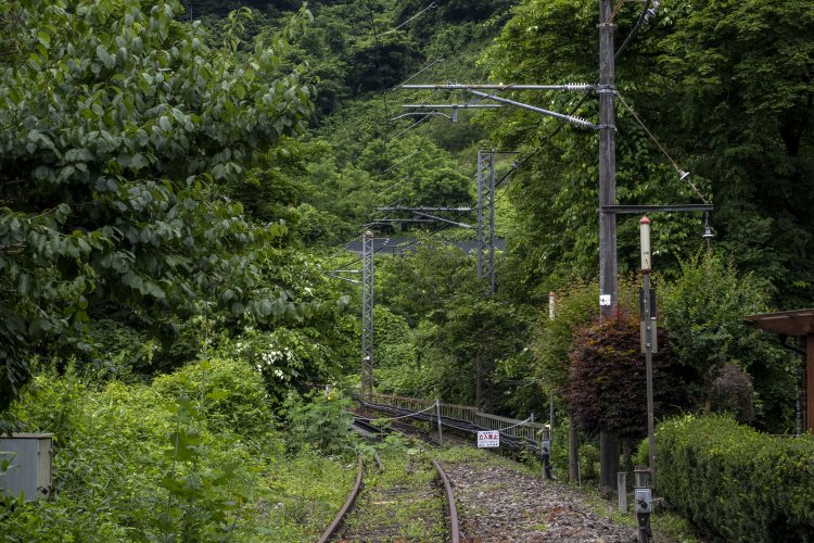 アガッタンの「雁ヶ沢駅」付近に残る旧線跡。踏切跡からすぐ望める。もちろん立ち入り禁止なので道路から眺めよう。