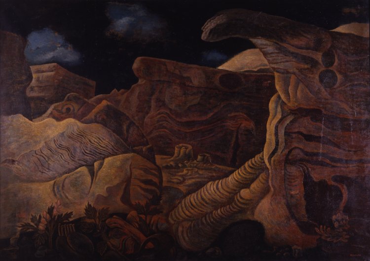 寺田政明『夜（眠れる丘）』1938年 板橋区立美術館蔵。