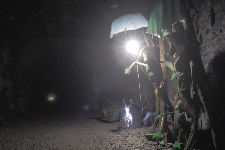 煌々と輝く照明の下にいたのは河童。扉の向こうにいたのは……。2024年8月16日撮影。