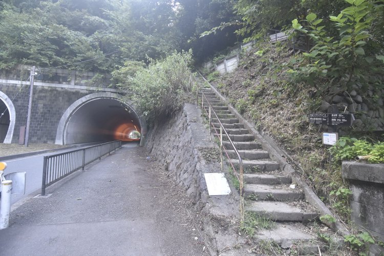 切通部分を抜ける車道は、トンネルとなっている。その脇を下りてきた。