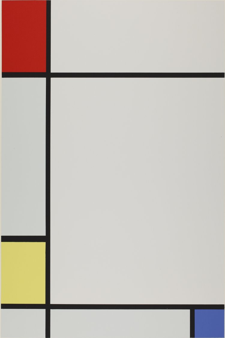 ピエト・モンドリアン『色面によるコンポジションNo.3』1957年（原画1927年）、スクリーンプリント 『町田市立国際版画美術館』蔵。