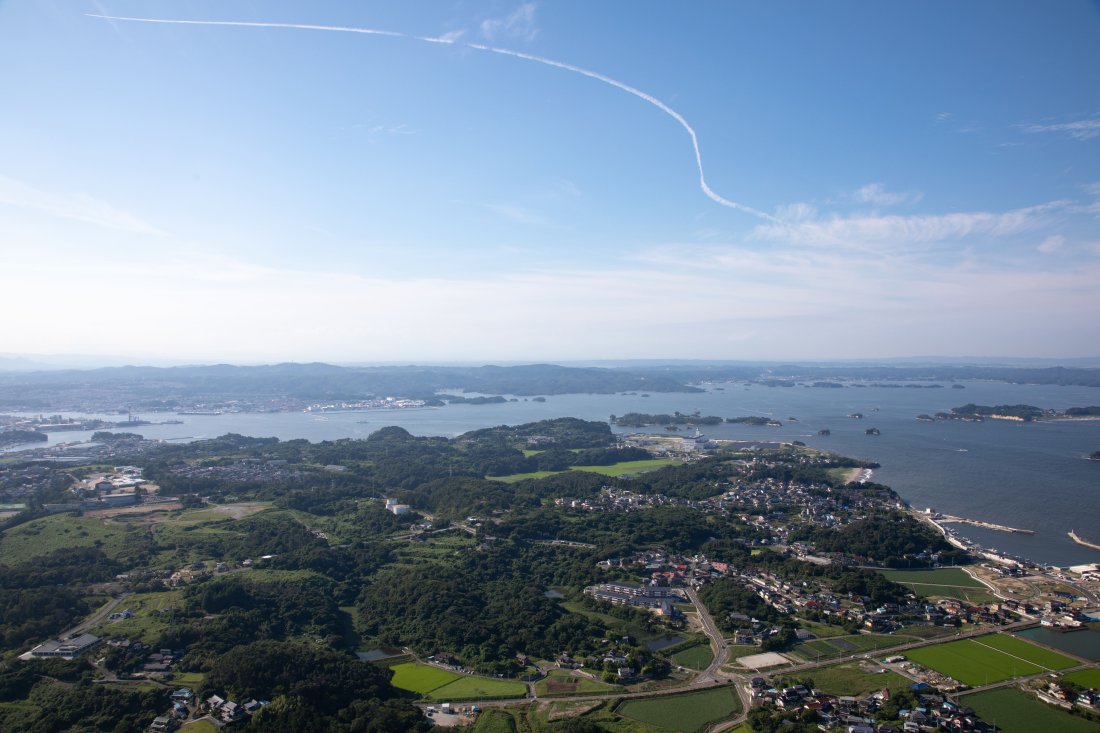 空から見るニッポン。ただいま、宮城県七ヶ浜町の上空です！